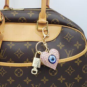 Authentic Louis Vuitton Lock & Key with Unbranded Evil Eye Heart Charm, Keychain